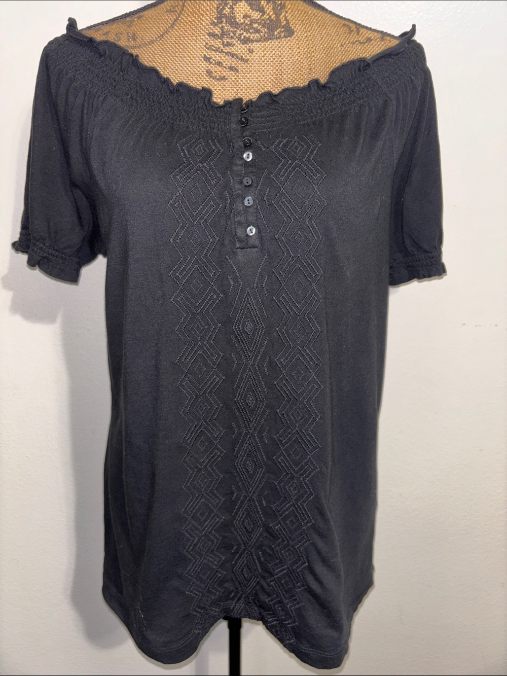 Black Women’s Off-Shoulder Knit Top with Button Placket